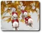 Pearl & Red Ruby Necklace + Earrings