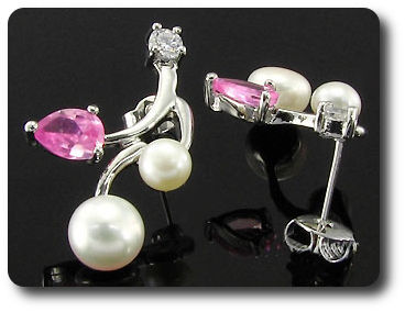 Pearl & Pink Sapphire Necklace + Earrings