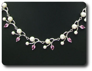 Pearl & Pink Sapphire Necklace + Earrings