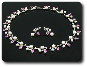 Pearl & Pink Sapphire Necklace + Earrings