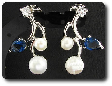 Pearl & Blue Sapphire Necklace + Earrings