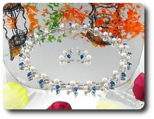 Pearl & Blue Sapphire Necklace + Earrings