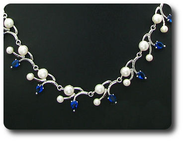 Pearl & Blue Sapphire Necklace + Earrings