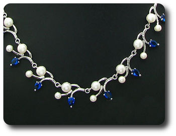 Pearl & Blue Sapphire Necklace + Earrings