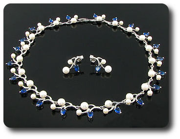 Pearl & Blue Sapphire Necklace + Earrings