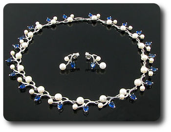 Pearl & Blue Sapphire Necklace + Earrings