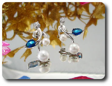 Pearl & Blue Sapphire Necklace + Earrings