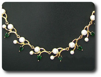 Pearl & Green Emerald Necklace + Earrings