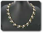 Pearl & Green Emerald Necklace + Earrings