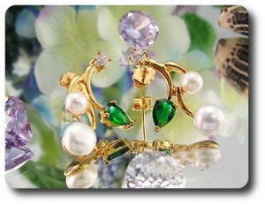 Pearl & Green Emerald Necklace + Earrings