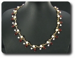 Pearl & Red Ruby Necklace + Earrings