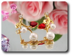 Pearl & Red Ruby Necklace + Earrings