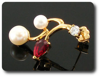 Pearl & Red Ruby Necklace + Earrings