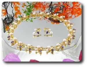 Pearl & Purple Amethyst Necklace + Earrings