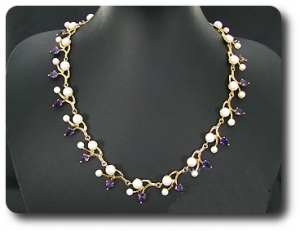 Pearl & Purple Amethyst Necklace + Earrings