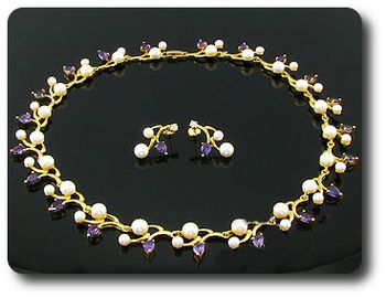 Pearl & Purple Amethyst Necklace + Earrings
