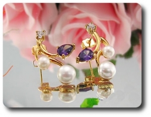 Pearl & Purple Amethyst Necklace + Earrings