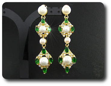 Pearl & Green Emerald Necklace + Earrings