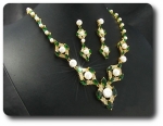 Pearl & Green Emerald Necklace + Earrings