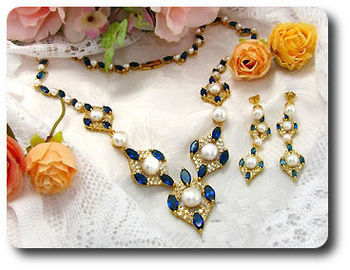 Pearl & Blue Sapphire Necklace + Earrings