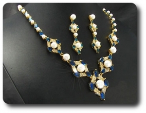Pearl & Blue Sapphire Necklace + Earrings