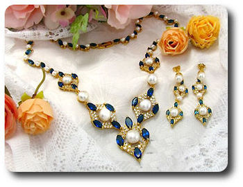 Pearl & Blue Sapphire Necklace + Earrings