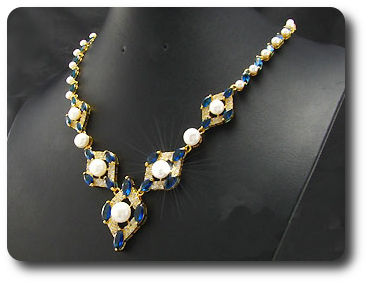 Pearl & Blue Sapphire Necklace + Earrings
