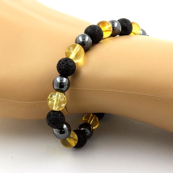 Bracelet Perles Hématite + Citrine + Lave 8 mm.