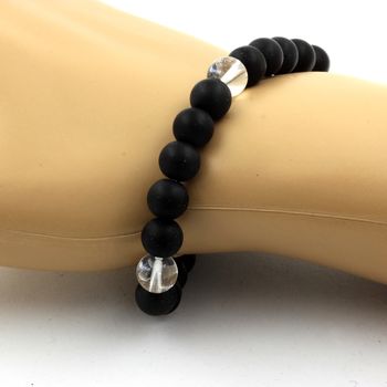 Bracelet Perles Quartz + Onyx noir mat 8 mm.