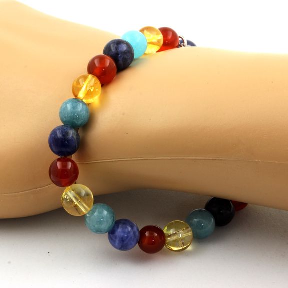 Bracelet Perles Sodalite + Aigue-Marine + Agate Rouge + Citrine 8 mm.