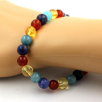 Bracelet Perles Sodalite + Aigue-Marine + Agate Rouge + Citrine 8 mm.