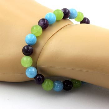 Bracelet Perles Améthyste + Calcédoine bleu + Péridot 8 mm.