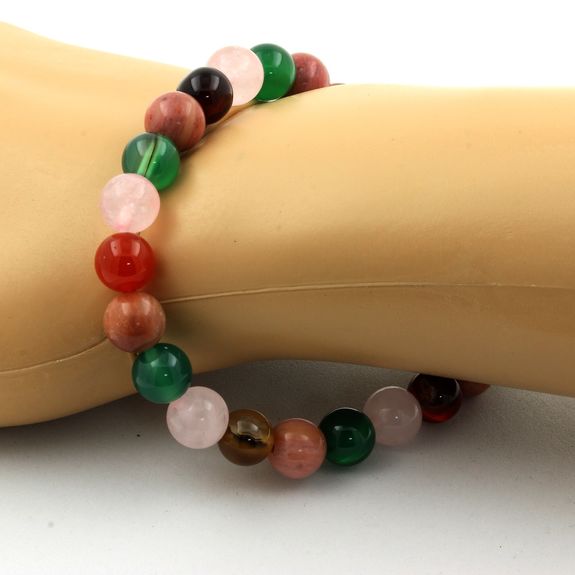 Bracelet Perles Rhodonite + Agate rubanée + Quartz rose + Agate verte 8 mm.