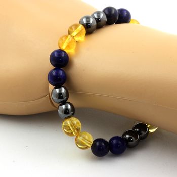 Bracelet Perles Lapis Lazuli + Hématite + Citrine 8 mm.