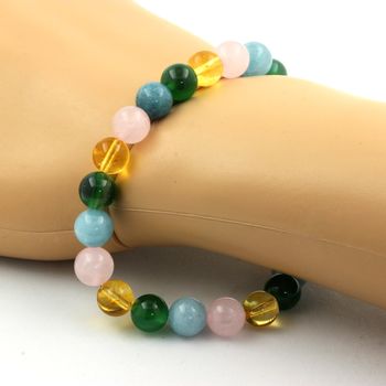 Bracelet Perles Quartz rose + Citrine + Aigue-Marine + Agate verte 8 mm.