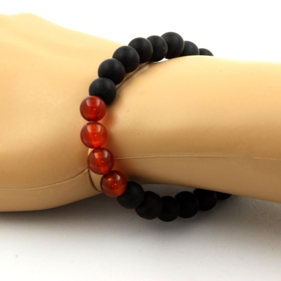 Bracelet Perles Agate Rouge + Onyx noir mat 8 mm.