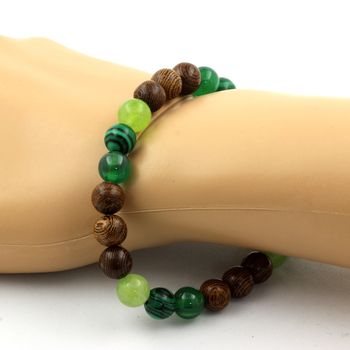 Peridot + Malachite + Green Agate + Wood Bracelet 8 mm Beads.