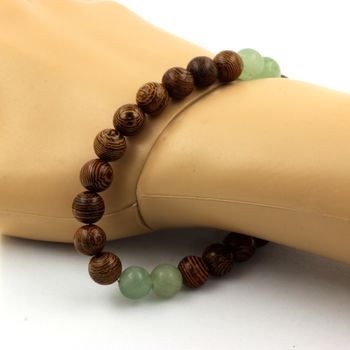 Bracelet Perles Aventurine + bois 8 mm.