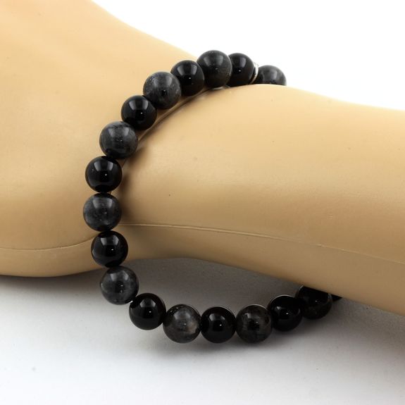 Bracelet Perles Labradorite + Agate noire 8 mm.