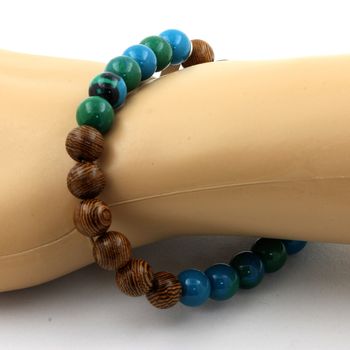 Bracelet Perles Chrysocolle + bois 8 mm.