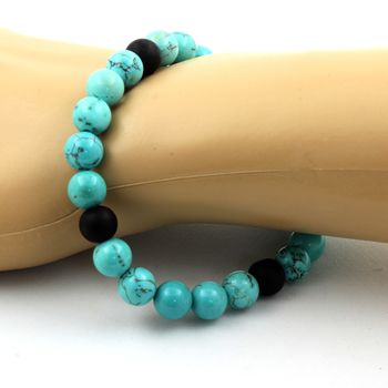 Bracelet Perles Turquoise + Onyx noir mat 8 mm.