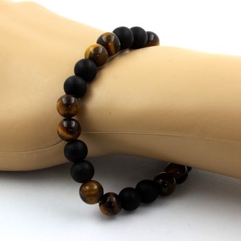 Bracelet Perles Oeil de Tigre + Onyx noir mat 8 mm.
