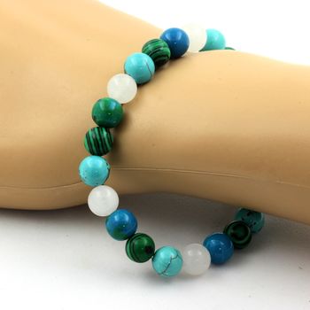 Bracelet Perles Pierre de lune + Turquoise + Chrysocolle + Malachite 8 mm.