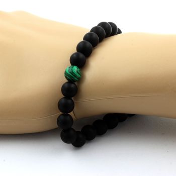 Bracelet Perles Onyx noir mat + Malachite 8 mm.