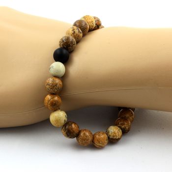 Bracelet Perles Jaspe Paysage + Onyx noir mat 8 mm.