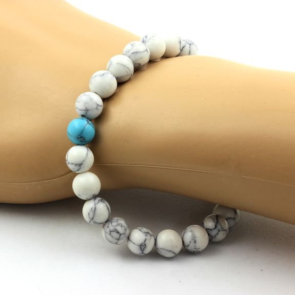 Bracelet Perles Howlite + Turquoise 8 mm.