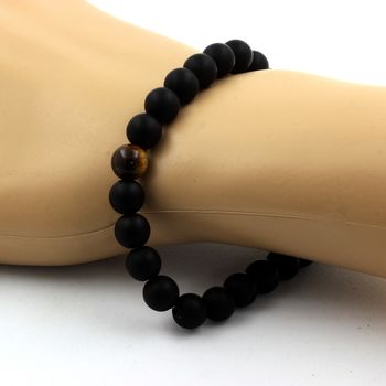 Bracelet Perles Onyx noir mat + Oeil de Tigre 8 mm.
