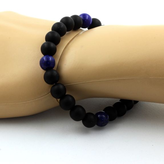 Bracelet Perles Lapis Lazuli + Onyx noir mat 8 mm.