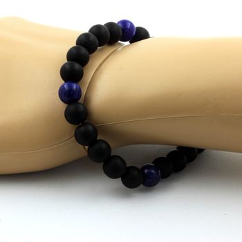 Bracelet Perles Lapis Lazuli + Onyx noir mat 8 mm.