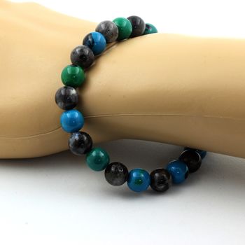 Bracelet Perles Chrysocolle + Labradorite 8 mm.